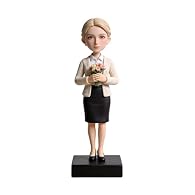 TEACHER-INSPIRED BOUQUET DESIGN: Capture the gentle warmth and professional grace of your favorite educator with a custom bobblehead tailored to their role. The classic smart blazer, crisp blouse, pencil skirt, and delicate flower bouquet perfectly r...