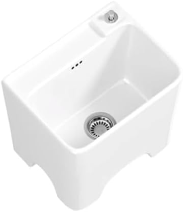 Ceramic Mop Sink with Faucet, Freestanding Service Basin for Laundry Room & Balcony, High-Foot Mops Pool, One-Touch Drain, 39x30x38cm (15.3x11.8x14.9in)