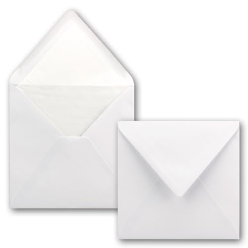 Paper24 Square Envelopes 16 x 16 cm in Brilliant White with White Silk Lining Envelopes Without Window and Wet Adhesive for Invitations for Weddings and Birthdays