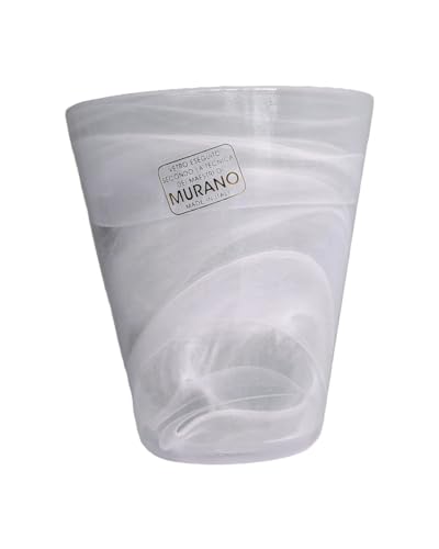 Omniacasa, Set di 6 Bicchieri Acqua In Vetro di Murano, Lavorazione Artigianale, Decorati Con Effetto Onde, Colore Bianco, Made in Italy, Eleganti da Tavola, Idea Regalo