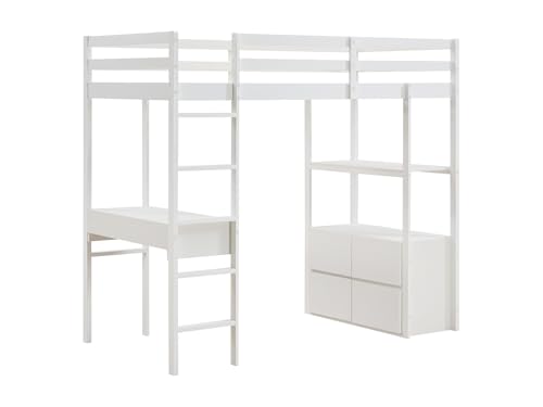 Vente-unique - Cama Alta 1 Plaza Kalizi - Pino - Blanco
