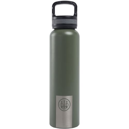 Beretta 24 Oz Durable Stainless Steel Insulated Water Bottle for Hot or Cold Liquids with Vacuum Seal Lid with Integrated Carabiner, Od Green