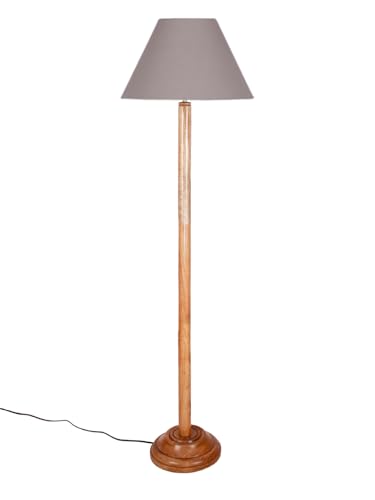 Image of Devansh Grey Cotton Conical Shade with Wood Floor lamp for Decoration /Office /Home /Gifting /Study .-(14x14x58.7 Inches)