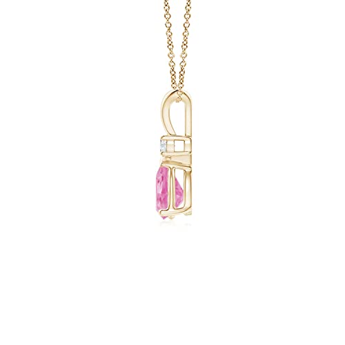 Pink Sapphire Teardrop Pendant Necklace With Diamond In 14K Yellow Gold (6X4Mm Pink Sapphire) #TOP1