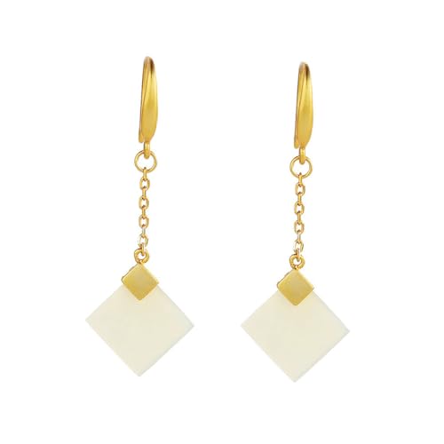 Boucles d'oreilles en Jade Blanc anti-allergie longues en argent 925