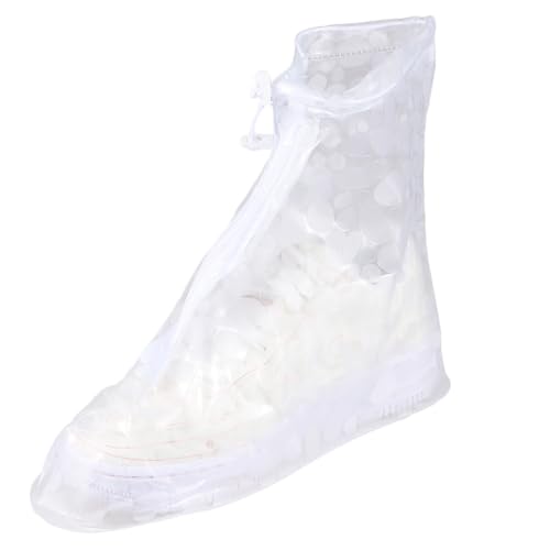 jojofuny 防水高筒シューズカバー 男女兼用 滑り止め耐磨耗素材 軽量携帯用 雨天用靴保護カバー ホワイト