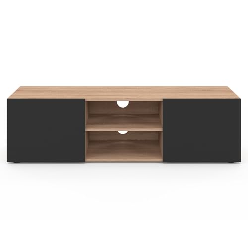 IDMarket - Meuble TV 113 cm ELI Bois façon hêtre Portes Noires – Image 4
