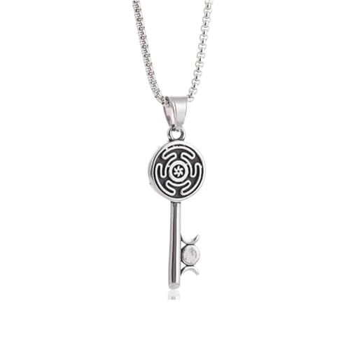 YWMAN Hecate Key Necklace Stainless Steel Hekate Wheel Pendant Tripple Moon Goddess Jewelry Gift for Women Men