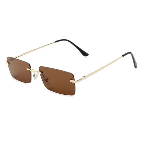 Lunettes de soleil rectangulaires vintage en métal sans monture pour femme LVTFCO violet