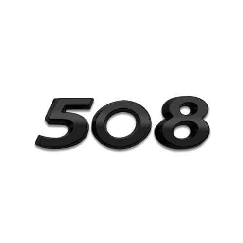 Emblema 508, Insignia 508, Adhesivo 508, Pegatina 508, Adhesivo para Maletero, Emblema para Maletero Coche, Compatible con Peugeot. Plástico, 87 x 27 mm, Negro