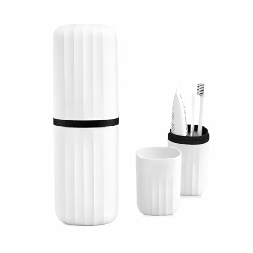Image of QONETIC Travel Tooth Brush Holder for Bathroom Square Toothbrush Holder for Travel, Portable Toothbrush Case & Tooth Brush Cover Box Organizer for Traveling, Camping, & Business Trips (White N)