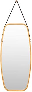GiantexUK Rectangle Hanging Mirror, Bamboo Wall Mounted Mirror with Adjustable PU Strap, Bathroom Living Room Makeup Mirror, Natural