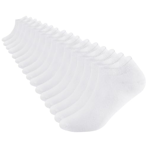 DarkCom Low Cut Ankle Socks for Women and Men, 8 Pairs Thin Cotton, Size 9-13, White