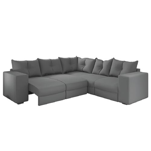 Sofá de Canto Retrátil 5 Lugares Veludo New Qatar Cinza Selmer