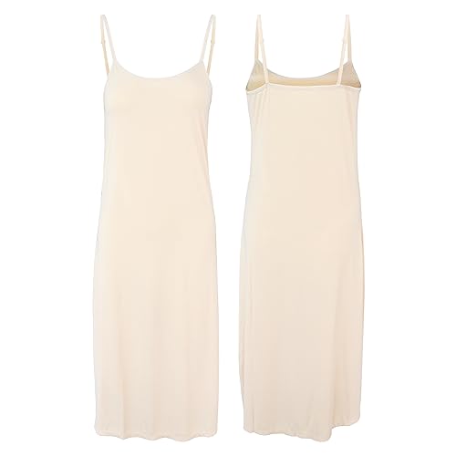 BestSale247 Sexy Damen Unterkleid mit einstellbare Trägern Unterröcke Nachthemd (Beige Lang S/M)