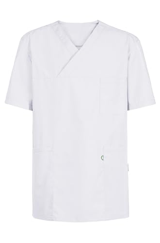 GREIFF Care 5007 Kasack Damen und Herren - Kurzarm mit V-Ausschnitt - Brusttasche mit Stiftfach und 2 Seitentaschen inkl. Keyloop - Regular Fit - Ideal für Medizin und Pflege - Weiß - XXL