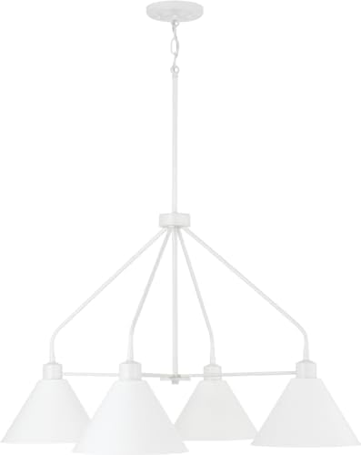 Capital Lighting 451341WE Alden Modern Industrial Metal Cone Chandelier, 4-Light 400 Total Watts, 20" H x 33" W, Matte White