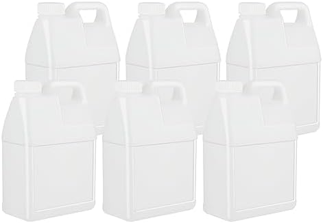 6 Pack 64 oz Clear Plastic Jugs with Lids, Water Jug Storage Containers with Ergonomic Handle, HDPE Containers for Water, Sauces, Beverage, Soaps, Liquids (0.5 Gallon)