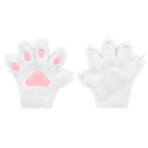 HAOAN Furry Fur Cat Wolf Fox Dog Fluffy Animal Paws Claws Gloves Mittens Hands Costume Cosplay Halloween Christmas for Kids