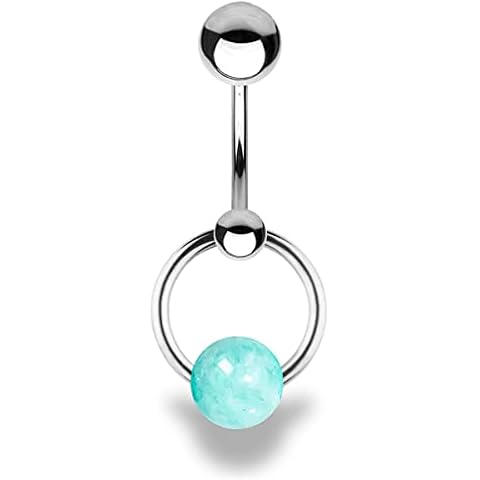 TOOLSSIDE Jewelry for Special Moments with Amazonite Stone - Piercing Jewelry for Women - Belly Button Ring 14 gauge, Stainless Steel Belly Button Rings, Navel Rings for Women, Belly Button Piercing Cover