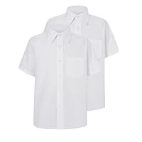 Boys School Uniform Short Sleeve Shirts, 2 Pack, White, Non-Iron, Ages 3-18 (UK, Age, 17 Years, 2, White)
