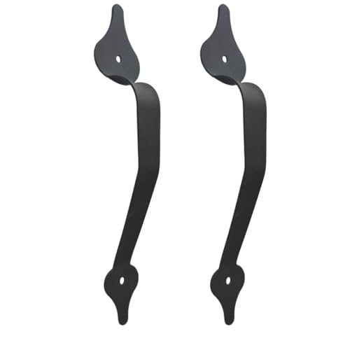 Image of 2-Pack 11 Inch Leaf Arc Barn Door Handle - Black Cast Iron Pull for Sliding Doors, Gates, Sheds, Fences, Closets - Indoor Outdoor Farmhouse Hardware