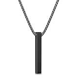 Fiusem Pendant Necklace for Men, Black Rectangular Pierced Necklace for Mens with 2.5 mm Box Chain, Stainless Steel Bar Chain, 24 Inches