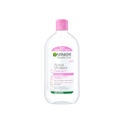 Garnier SkinActive Acqua Micellare Tutto in 1, Per Pelli Sensibili, 100% del Trucco Rimosso, Pelle Detersa e Idratata per 12H, Senza Residui e Senza Risciacquo, Con Micelle e Glicerina, 400 ml
