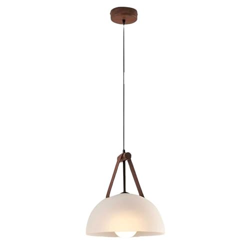 HUAYUSEDF Lámpara colgante nórdica de madera nogal negro, correa cuero marrón, lámpara cúpula vidrio, accesorio minimalista cobre for iluminación entrada comedor, 12 pulgadas ancho