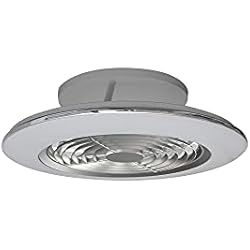 Ventilador Boreal Mantra Iluminación. Modelo ALISIO MINI. Ventilador y plafón de techo de 52,5 cm de diámetro en color plata. Fuente de luz LED 70W 2700K-5000K 4900lm. Ventilador 30W