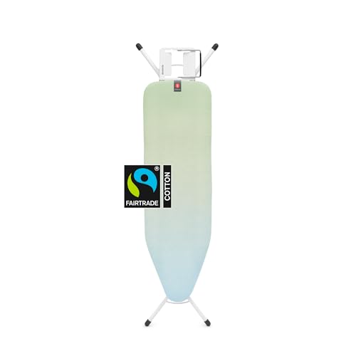 Image of Brabantia Comfort Ironing Board with Left /Right Adjustable Steam Iron Rest | Medium (Size B) | Fairtrade Soothing Sea Cover | Adjustable Height (27-38 inch), Easy Fold, Anti-Collapse Lock, Non-Slip Feet