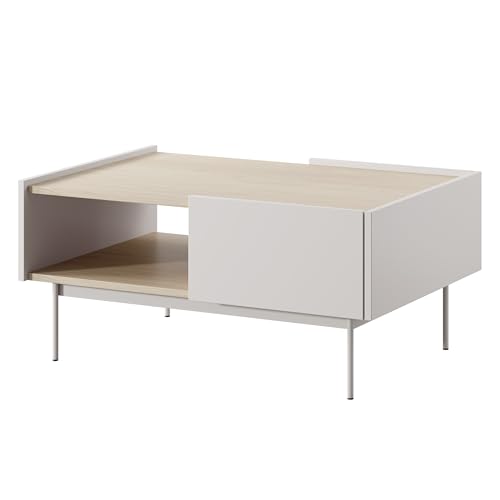Masseno Countisch Colore, Cashmere, 97x45x45cm, Rechteckig Beistelltisch, 2 Schubladen, Modern Wohnzimmertisch für Couch aus Laminierte Spanplatte