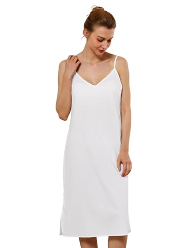 Image of Women Dress Slips for Under Dresses 100% Cotton Full Slip with Adjustable Spaghetti Strap V Neck