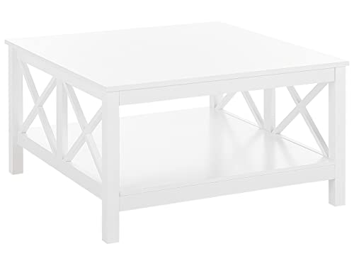 Stolik kawowy z półką kwadratowy 80x80 cm do salonu biały Lotta