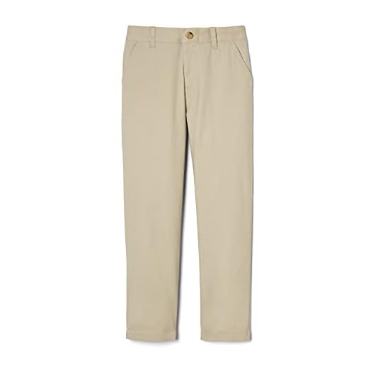 French Toast Calça chino de sarja elástica com cintura ajustável e ajuste reto para meninos, Uniforme escolar cáqui, 14