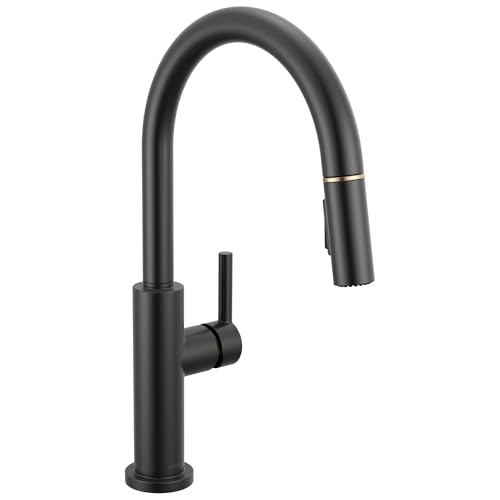 Delta-Faucet-Nicoli-Kitchen-Faucet-with-Pull-Down-Sprayer-Black-and-Gold-Kitchen-Sink-Faucet-Modern-Kitchen-Faucet-Single-Hole-Kitchen-Faucet-Matte-BlackChampagne-Bronze-19867LF-GZ Delta Faucet Nicoli Kitchen Faucet with Pull Down Sprayer Black and Gold Kitchen Sink Faucet Modern Kitchen Faucet Single Hole Kitchen Faucet Matte BlackChampagne Bronze 19867LF GZ