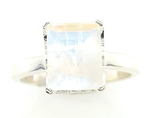 Natural 4ct Rainbow Moonstone 925 Solid Sterling Silver Ring Size 5, 6, 7, 8, 9
