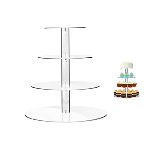 Sohapy 4 Tier Acrylic Birthday Cupcake Stand Holder Round Clear Tree Tower Cupcake Dessert Display for Wedding Party Baby Shower Cake Pastry Display (1, Round)