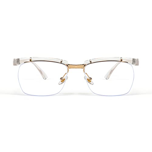 Image of FEISEDY Retro Semi-Rimless Blue Light Blocking Glasses for Men Women Vintage Half Glasses Frame Horn Rimmed Eyeglasses B2883