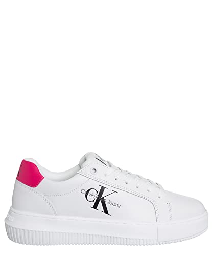 Calvin Klein Jeans Mujer Chunky Sole Sneaker Chunky Cupsole Laceup Zapatillas, Blanco (White/Raspberry Sorbet), 39