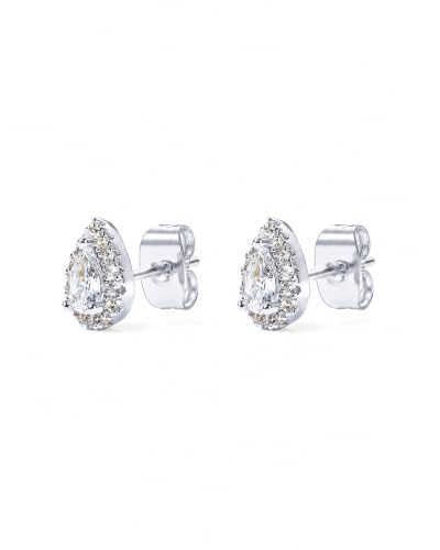 Image of PAVOI 14K Gold Plated 925 Sterling Silver Post Brilliant Round Faux Diamond Halo Earrings - Premium Cubic Zirconia