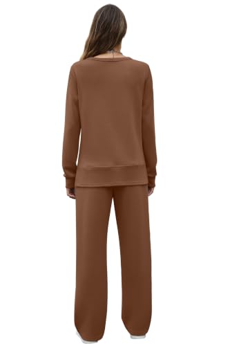 Image of OFEEFAN Women's 2 Piece Lounge Set Travel Airport Outfits Side Slit Tracksuit Wide Leg Loungewear Baggy Comfy Sweatsuit S-3XL