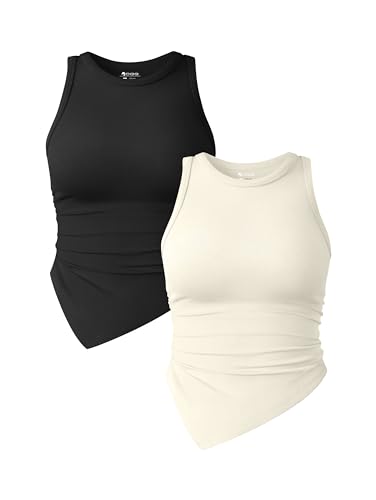 OQQ Set van 2 Tanktop voor Dames Ronde Hals Effen Mouwloze Blouse Zomer Slimfit Basic Tops