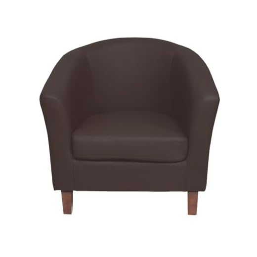 Comfy Living Faux Leather Tub Chair In Black, Brown, Cream or Red (Brown), H74cm x W65cm x D72cm (TUBfootBLA)