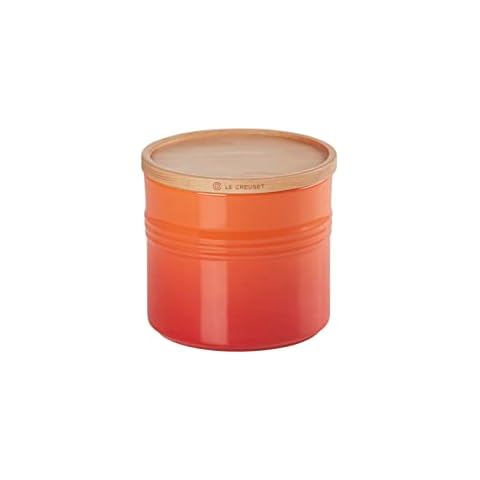 Bote de almacenaje grande de cerámica de gres con tapa de madera de Le Creuset Cover