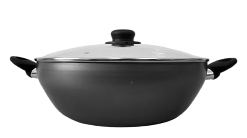 Home Theory Wok en aluminium antiadhésif de 32 cm/12,5 pouces avec couvercle – Grande poêle à...