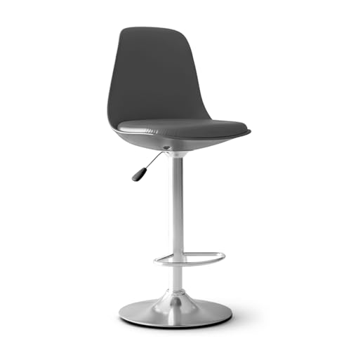 Image of DIYA Seating Solutions 360 Revolving Adjustable Height Bar Stool Chair with Chrome Metal Base & Footrest for Kitchen, Restaurant | 1 Year Warranty | Backrest for Better Support- Grey (Pack of 4)