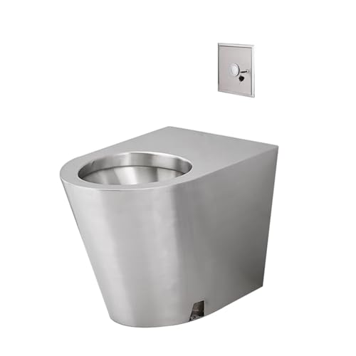 Inodoro comercial de acero inoxidable 304 con doble descarga y alta eficiencia de ahorro de agua, asiento cómodo, color plateado miniatura 1