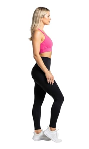 Calça Legging Modeladora Feminina, Zero Transparência, Cós Alto, Preta, Tecido de Alta Compressão (B
