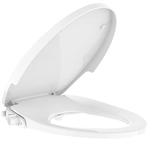 Elongated Bidet Toilet Seat,Non-Electric Bidet with Self Cleaning Dual Nozzles,White Bidet Attachment for Toilet,Toilet Seat Elongated with Quiet-Close Bidet Sprayer, Toilet Water Spray